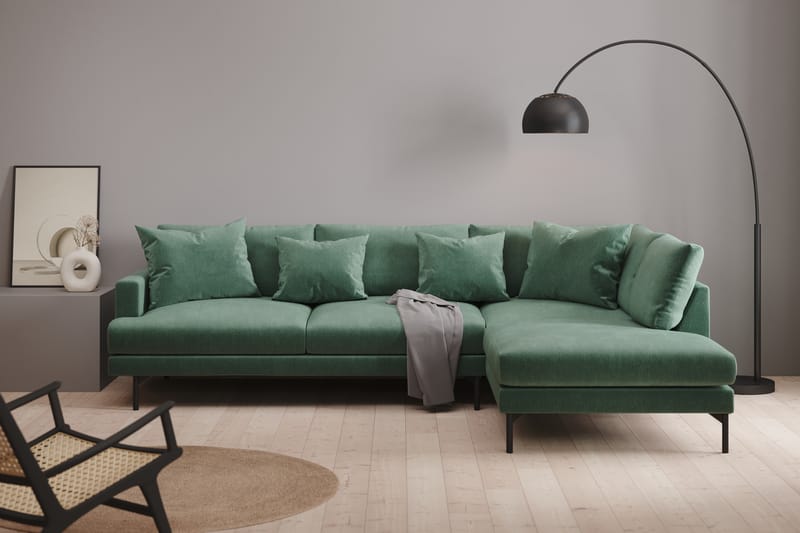 Menard 4-seters Høyrevendt L-formet Sjeselongsofa i Fløyel - Mørk grønn - Møbler - Sofaer - Sofa med sjeselong