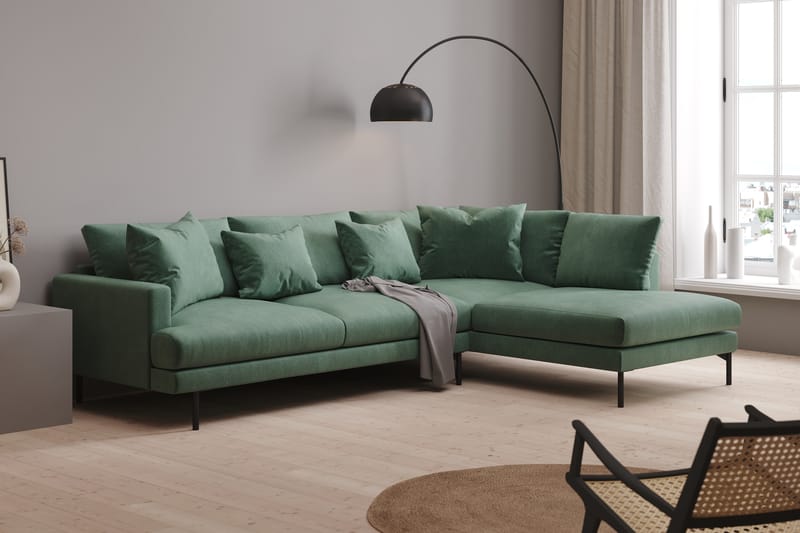 Menard 4-seters Høyrevendt L-formet Sjeselongsofa i Fløyel - Mørk grønn - Møbler - Sofaer - Sofa med sjeselong