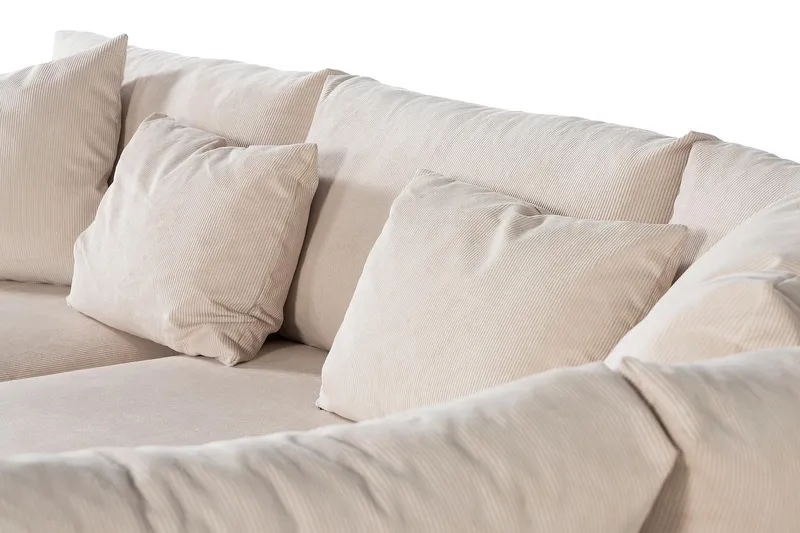 Menard 4-seters Høyrevendt L-formet Sjeselongsofa i Manchester med 2 Nakkeputer - Beige - Møbler - Sofaer - Sofa med sjeselong - 4 seters sofa med divan