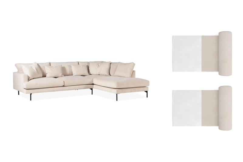 Menard 4-seters Høyrevendt L-formet Sjeselongsofa i Manchester med 2 Nakkeputer - Beige - Møbler - Sofaer - Sofa med sjeselong