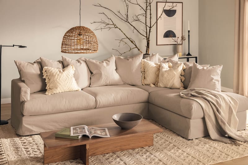 Menard 4-seters Høyrevendt L-formet Sjeselongsofa i Stoff - Beige - Møbler - Sofaer - Sofa med sjeselong