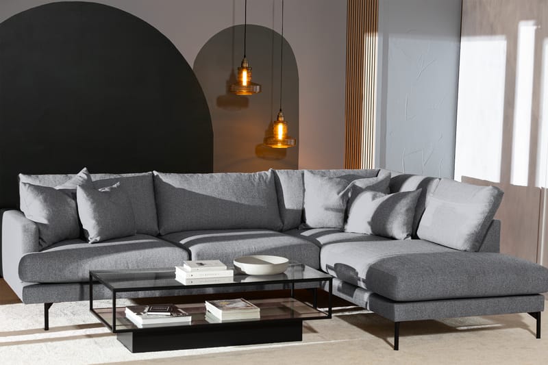 Menard 4-seters Høyrevendt L-formet Sjeselongsofa i Stoff - Grå - Møbler - Sofaer - Sofa med sjeselong