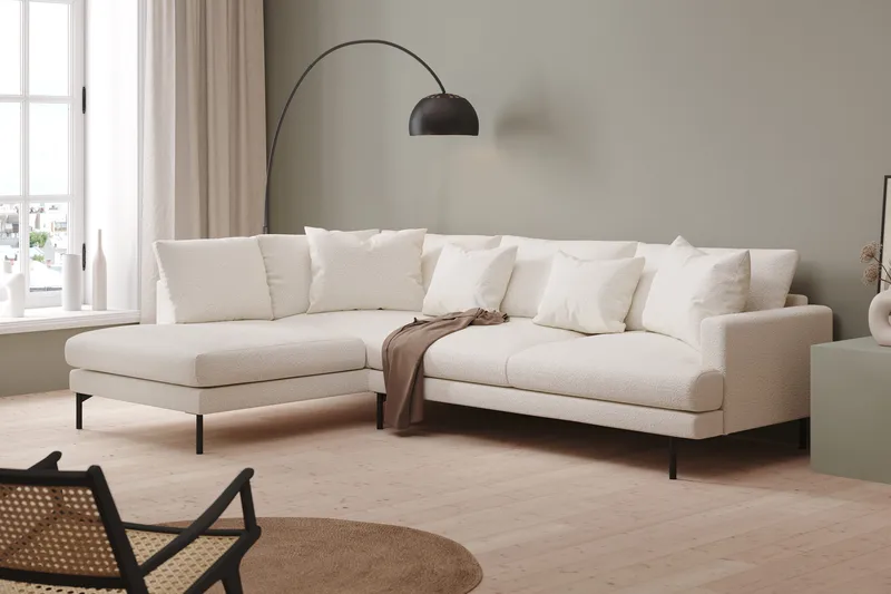 Menard 4-seters Venstrevendt L-formet Sjeselongsofa i Bouclé - Hvit - Møbler - Sofaer - Sofa med sjeselong