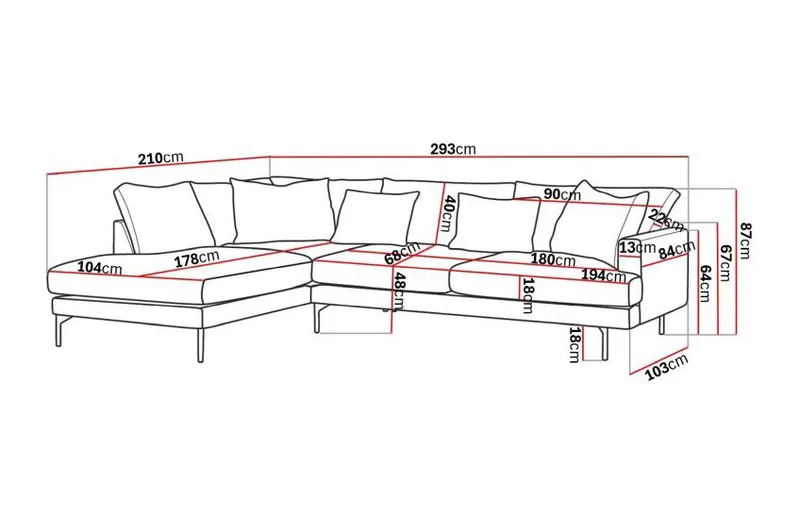 Menard 4-seters Venstrevendt Dyp L-formet Sjeselongsofa i Fløyel - Beige - Møbler - Sofaer - Sofa med sjeselong