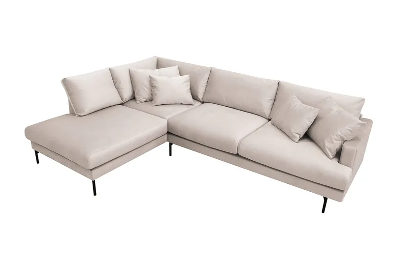 Menard 4-seters Venstrevendt Dyp L-formet Sjeselongsofa i Fløyel - Beige - Møbler - Sofaer - Sofa med sjeselong