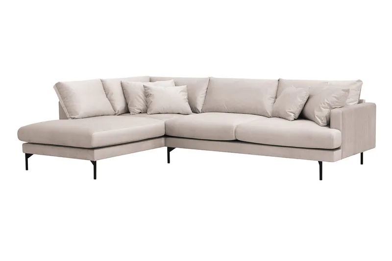 Menard 4-seters Venstrevendt Dyp L-formet Sjeselongsofa i Fløyel - Beige - Møbler - Sofaer - Sofa med sjeselong