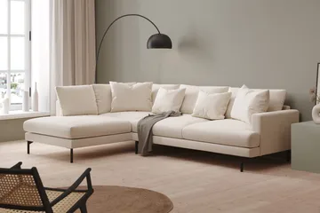 Menard 4-seters Venstrevendt Dyp L-formet Sjeselongsofa i Fløyel - Kremhvit - Møbler - Sofaer - Sofa med sjeselong