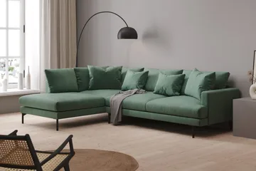 Menard 4-seters Venstrevendt Dyp L-formet Sjeselongsofa i Fløyel - Mørk grønn - Møbler - Sofaer - Sofa med sjeselong