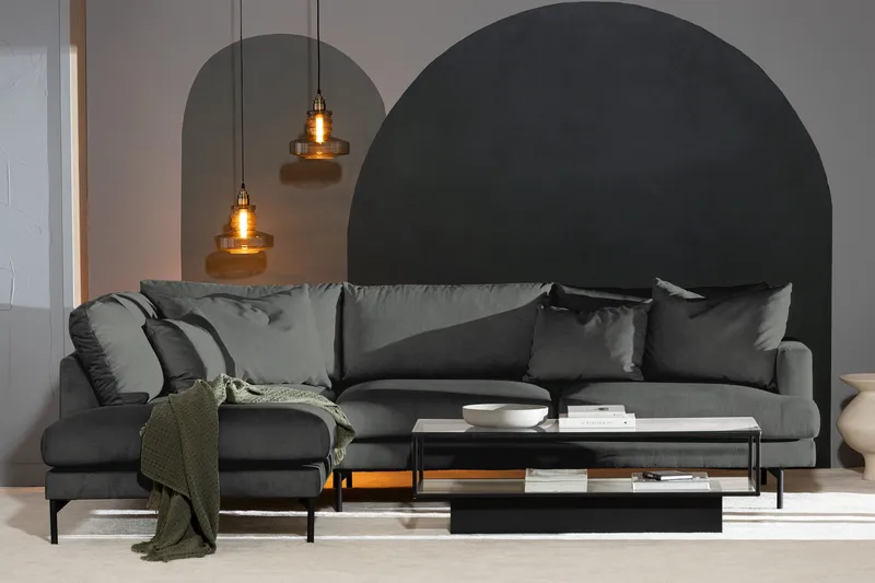 Menard 4-seters Venstrevendt Dyp L-formet Sjeselongsofa i Manchester - Grå - Møbler - Sofaer - Sofa med sjeselong