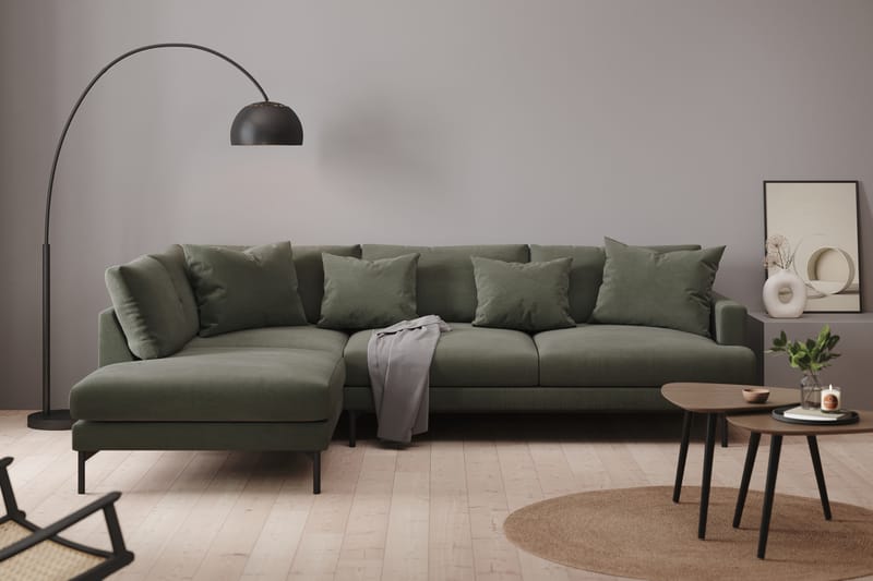 Menard 4-seters Venstrevendt Dyp L-formet Sjeselongsofa i Manchester - Mørk grønn - Møbler - Sofaer - Sofa med sjeselong