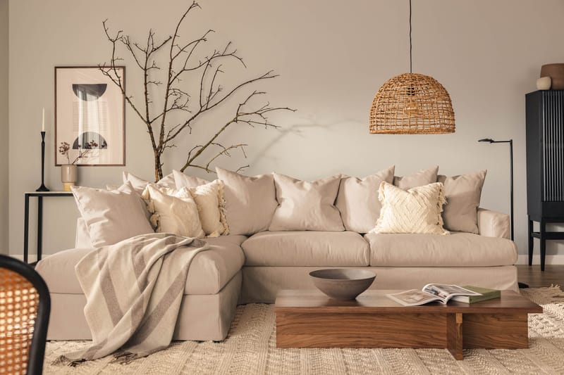 Menard 4-seters Venstrevendt Dyp L-formet Sjeselongsofa i Stoff - Beige - Møbler - Sofaer - Sofa med sjeselong