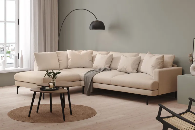 Menard 4-seters Venstrevendt Dyp L-formet Sjeselongsofa i Stoff - Beige - Møbler - Sofaer - Sofa med sjeselong