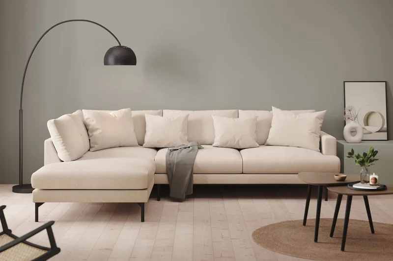 Menard 4-seters Venstrevendt Dyp L-formet Sjeselongsofa i Stoff - Beige - Møbler - Sofaer - Sofa med sjeselong