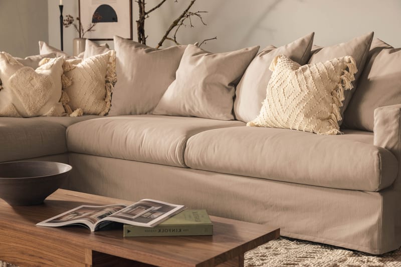 Menard 4-seters Venstrevendt Dyp L-formet Sjeselongsofa i Stoff - Beige - Møbler - Sofaer - Sofa med sjeselong