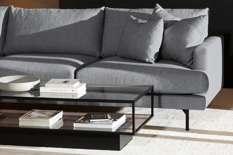 Menard 4-seters Venstrevendt Dyp L-formet Sjeselongsofa i Stoff - Grå - Møbler - Sofaer - Sofa med sjeselong