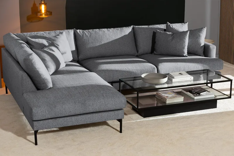 Menard 4-seters Venstrevendt Dyp L-formet Sjeselongsofa i Stoff - Grå - Møbler - Sofaer - Sofa med sjeselong