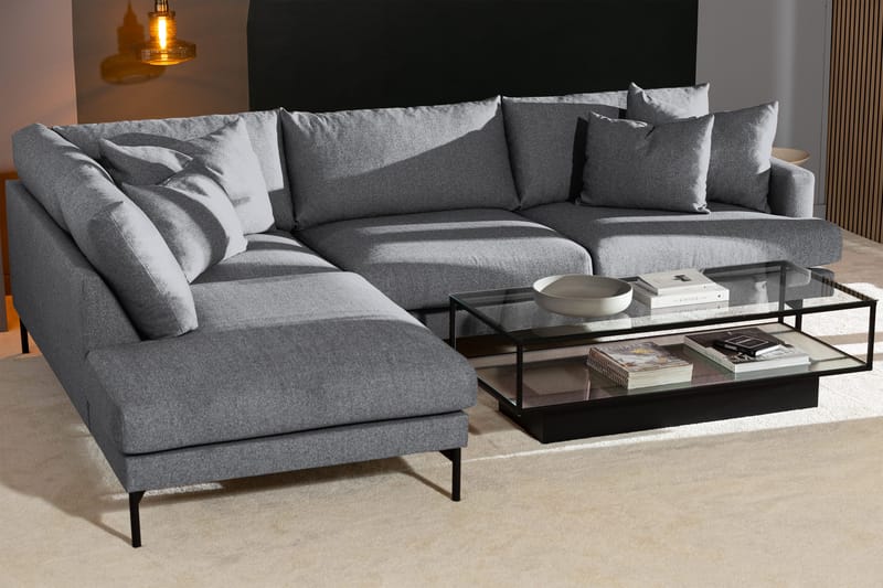 Menard 4-seters Venstrevendt Dyp L-formet Sjeselongsofa i Stoff - Grå - Møbler - Sofaer - Sofa med sjeselong