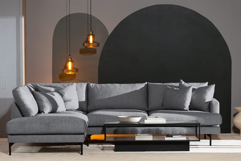 Menard 4-seters Venstrevendt Dyp L-formet Sjeselongsofa i Stoff - Grå - Møbler - Sofaer - Sofa med sjeselong