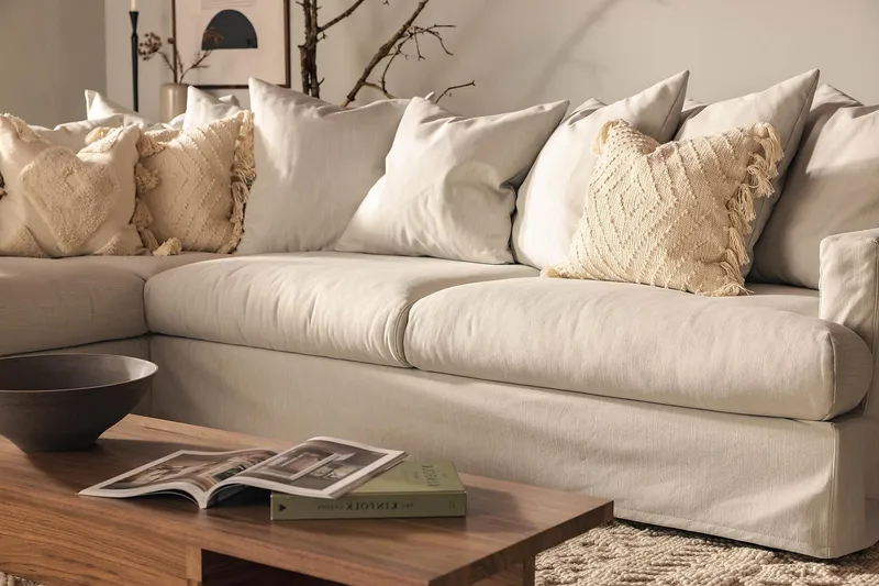 Menard 4-seters Venstrevendt Dyp L-formet Sjeselongsofa i Stoff - Lys grå - Møbler - Sofaer - Sofa med sjeselong