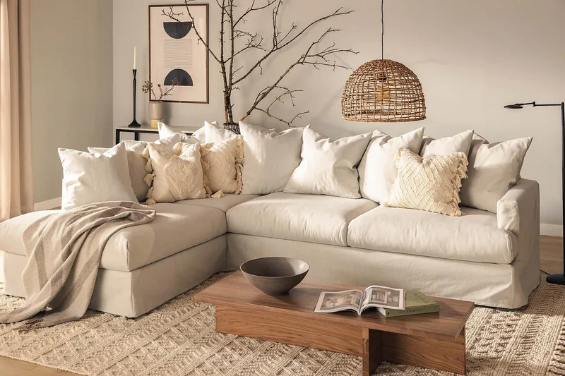 Menard 4-seters Venstrevendt Dyp L-formet Sjeselongsofa i Stoff - Lys grå - Møbler - Sofaer - Sofa med sjeselong