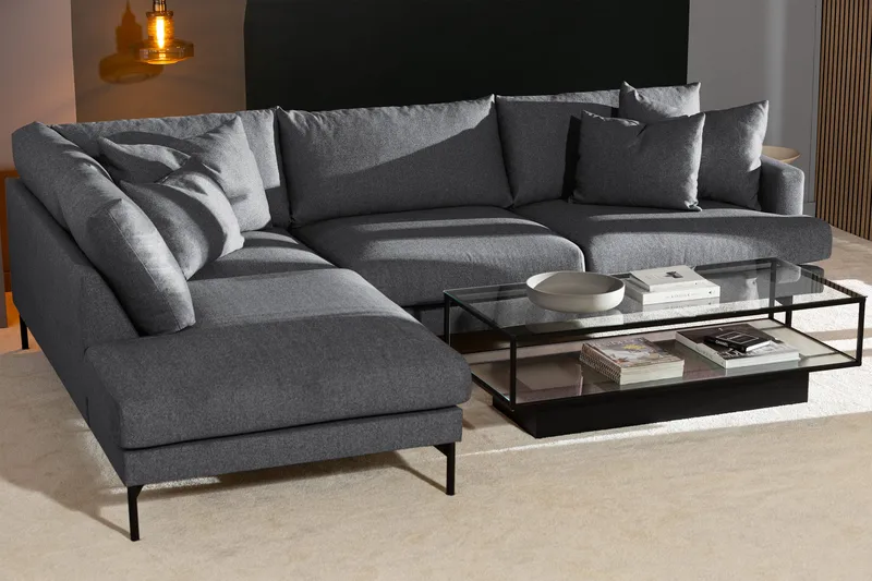 Menard 4-seters Venstrevendt Dyp L-formet Sjeselongsofa i Stoff - Mørk grå - Møbler - Sofaer - Sofa med sjeselong
