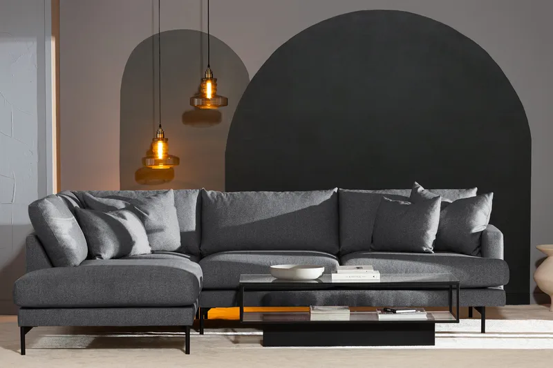 Menard 4-seters Venstrevendt Dyp L-formet Sjeselongsofa i Stoff - Mørk grå - Møbler - Sofaer - Sofa med sjeselong