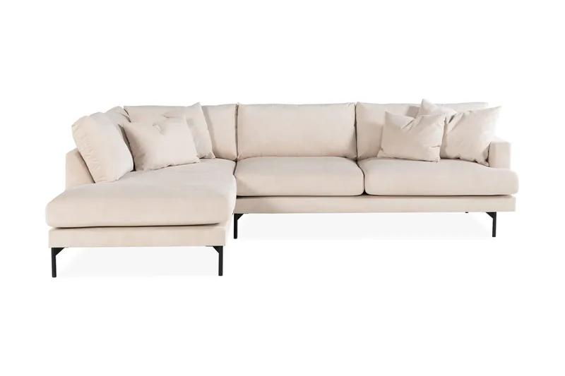 Menard 4-seters Venstrevendt L-formet Sjeselongsofa + Fotskammel i Manchester - Beige - Møbler - Sofaer - Sofa med sjeselong - 3 seters sofa med divan