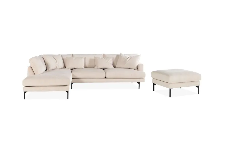 Menard 4-seters Venstrevendt L-formet Sjeselongsofa + Fotskammel i Manchester, Beige