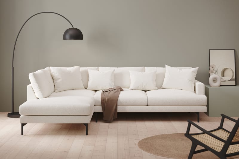 Menard 4-seters Venstrevendt L-formet Sjeselongsofa i Bouclé - Hvit - Møbler - Sofaer - Sofa med sjeselong