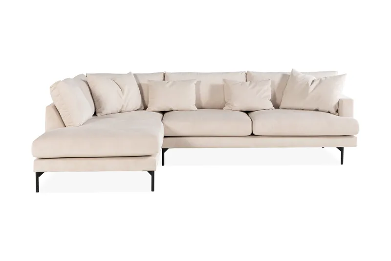 Menard 4-seters Venstrevendt L-formet Sjeselongsofa i Manchester med 2 Nakkeputer - Beige - Møbler - Sofaer - Sofa med sjeselong - 4 seters sofa med divan