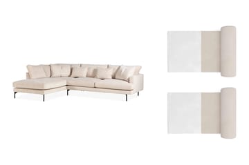 Menard 4-seters Venstrevendt L-formet Sjeselongsofa i Manchester med 2 Nakkeputer - Beige - Møbler - Sofaer - Sofa med sjeselong