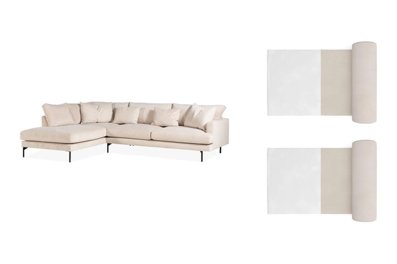 Menard 4-seters Venstrevendt L-formet Sjeselongsofa i Manchester med 2 Nakkeputer - Beige - Møbler - Sofaer - Sofa med sjeselong
