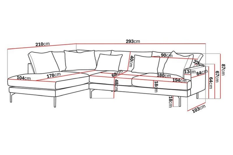Menard 4-seters Venstrevendt L-formet Sjeselongsofa i Stoff - Grå - Møbler - Sofaer - Sofa med sjeselong