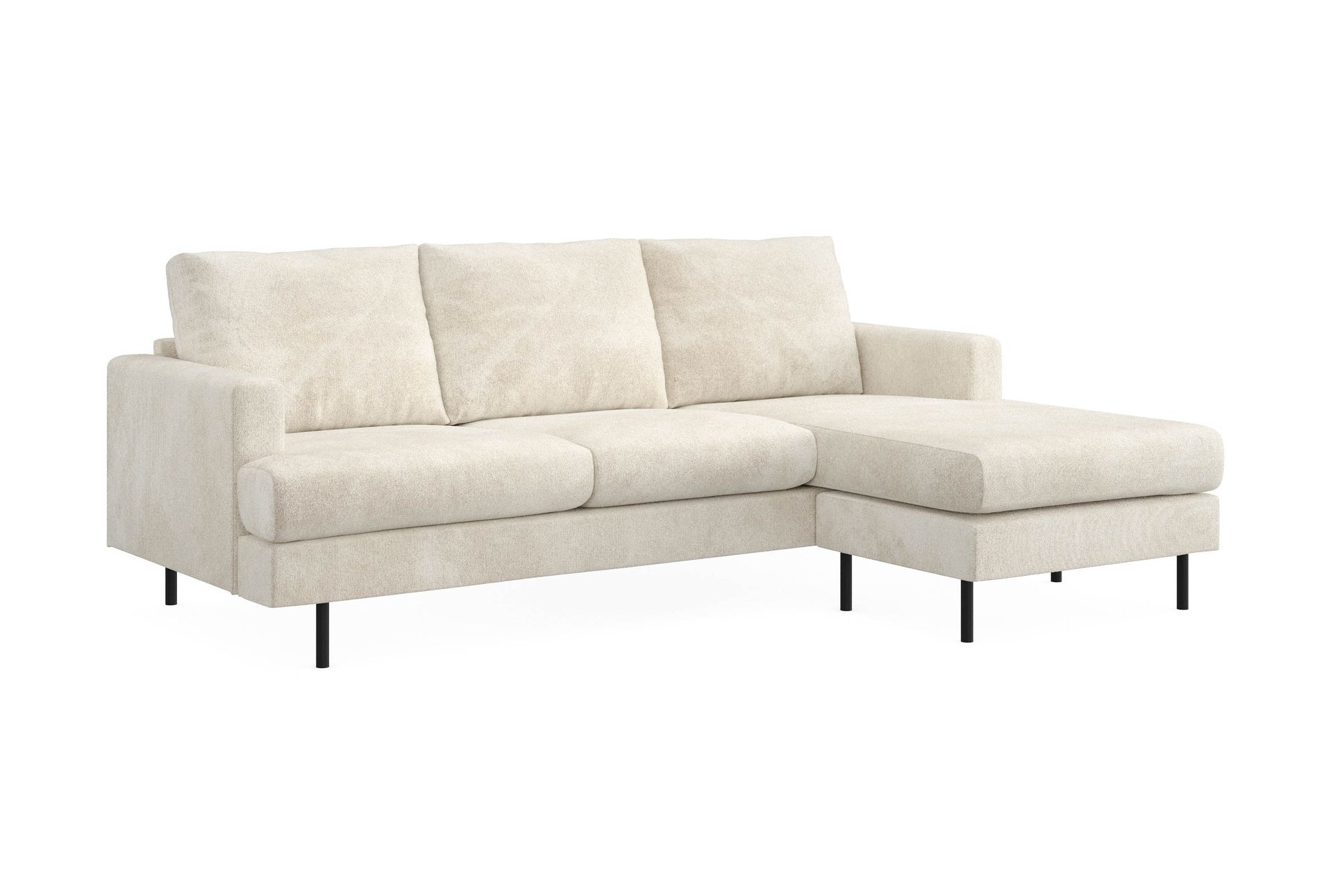Menard Compact 3-seters Høyrevendt L-formet Divansofa i Fløyel - Kremhvit - Møbler - Sofaer - Sofa med sjeselong