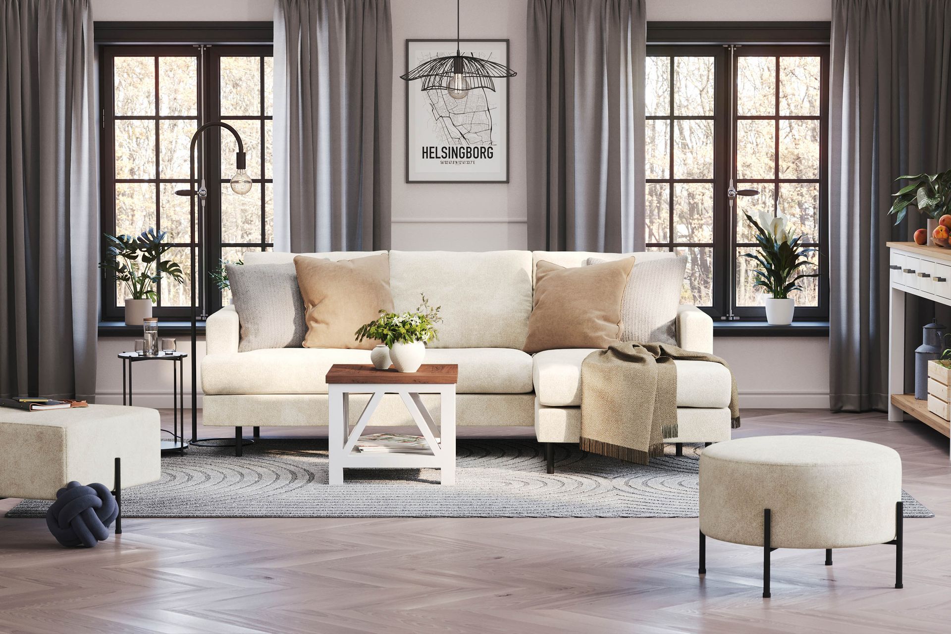 Menard Compact 3-seters Høyrevendt L-formet Divansofa i Fløyel - Kremhvit - Møbler - Sofaer - Sofa med sjeselong