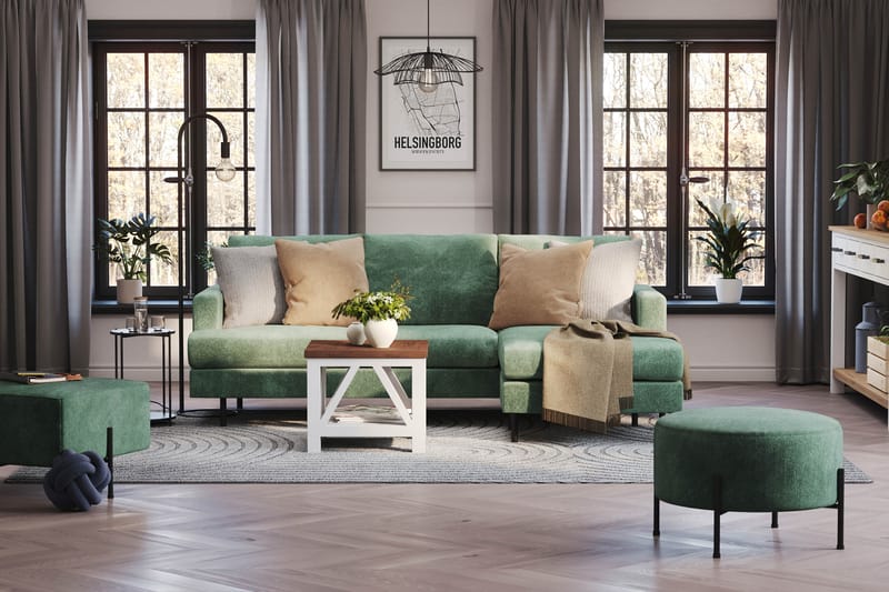 Menard Compact 3-seters Høyrevendt L-formet Divansofa i Fløyel - Mørk grønn - Møbler - Sofaer - Sofa med sjeselong