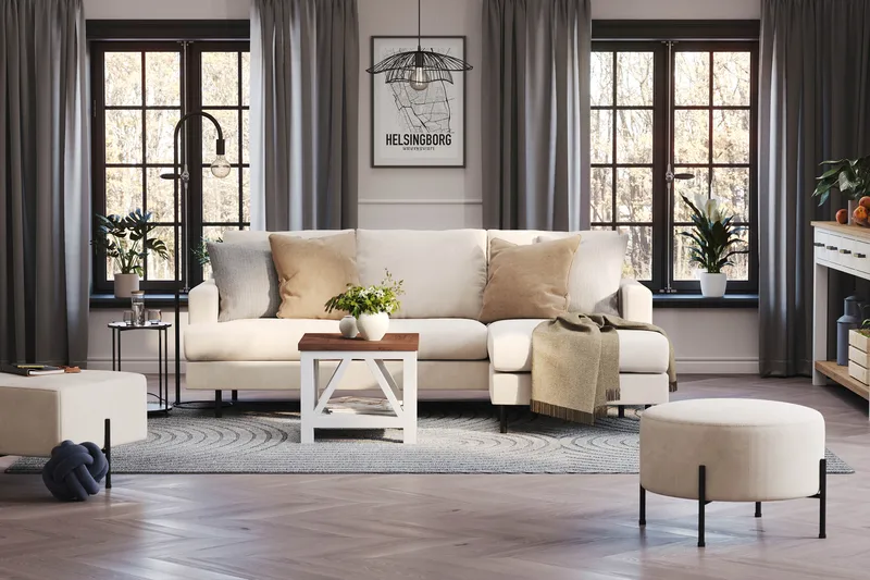 Menard Compact 3-seters Høyrevendt L-formet Divansofa i Manchester - Beige - Møbler - Sofaer - Sofa med sjeselong