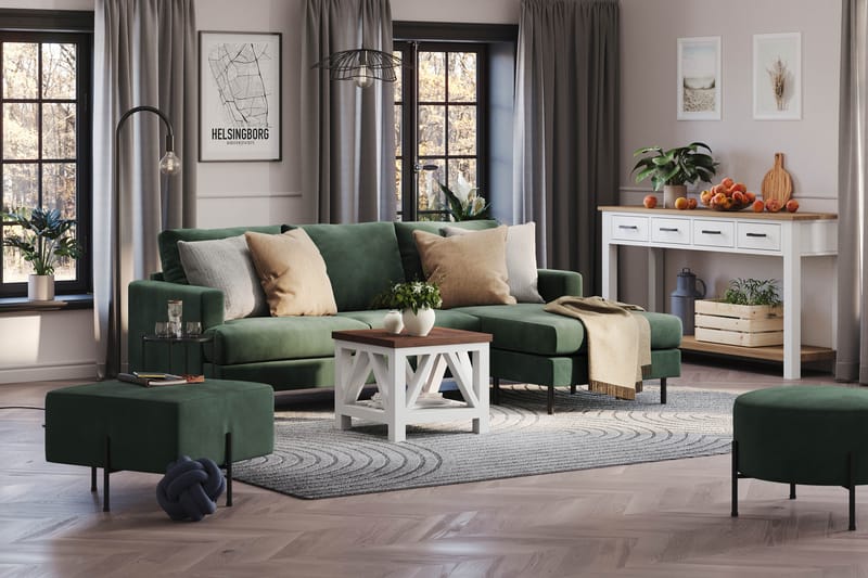 Menard Compact 3-seters Høyrevendt L-formet Divansofa i Manchester - Grønn - Møbler - Sofaer - Sofa med sjeselong