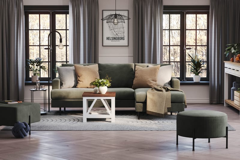Menard Compact 3-seters Høyrevendt L-formet Divansofa i Manchester - Mørk grønn - Møbler - Sofaer - Sofa med sjeselong