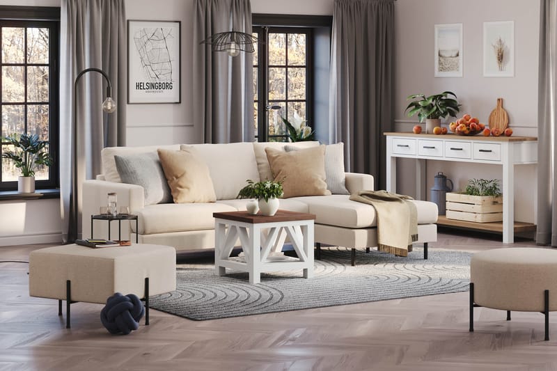 Menard Compact 3-seters Høyrevendt L-formet Divansofa i Stoff - Beige - Møbler - Sofaer - Sofa med sjeselong