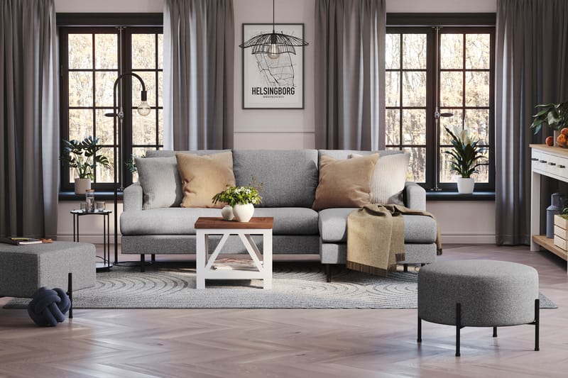Menard Compact 3-seters Høyrevendt L-formet Divansofa i Stoff - Grå - Møbler - Sofaer - Sofa med sjeselong
