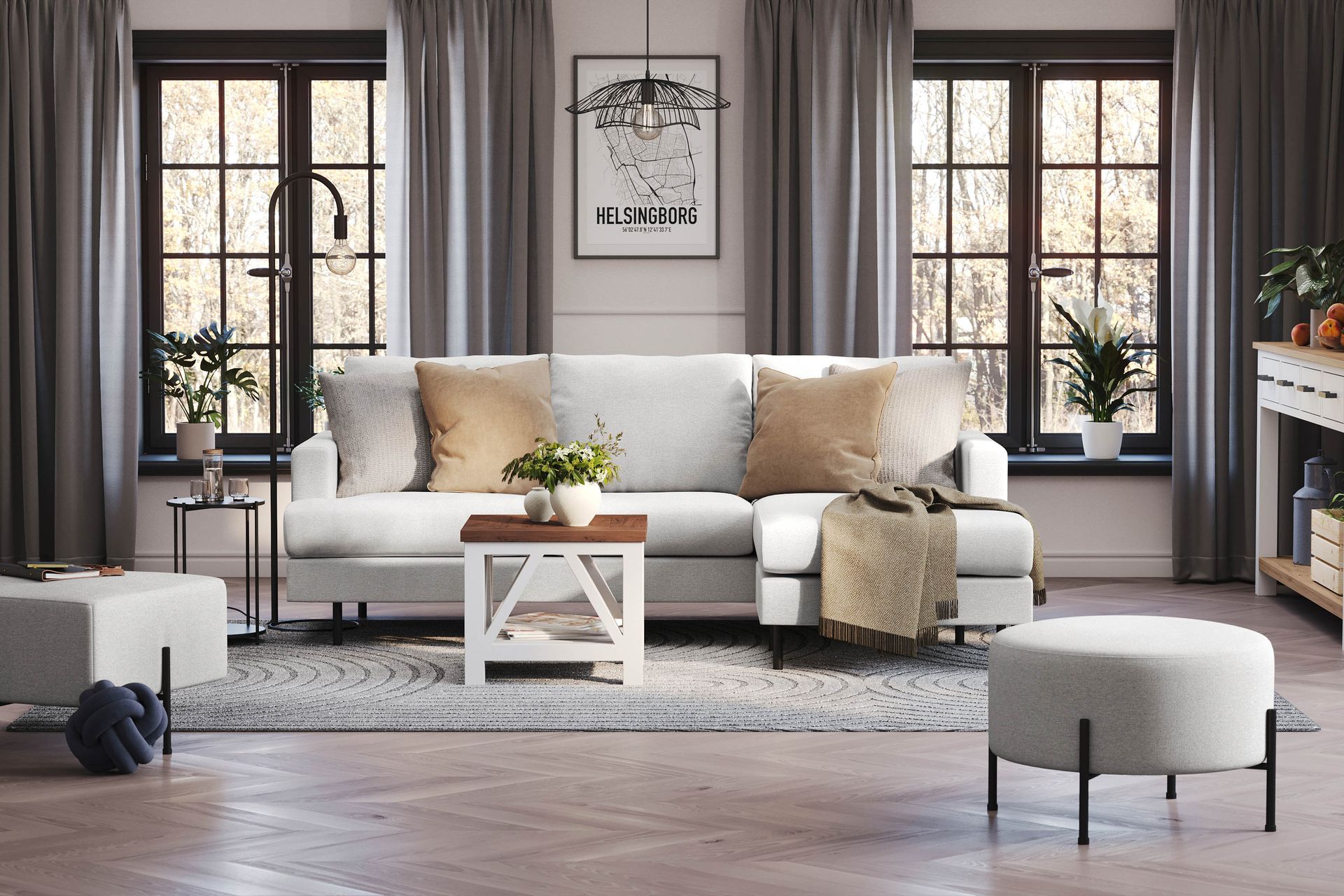 Menard Compact 3-seters Høyrevendt L-formet Divansofa i Stoff - Lys grå - Møbler - Sofaer - Sofa med sjeselong