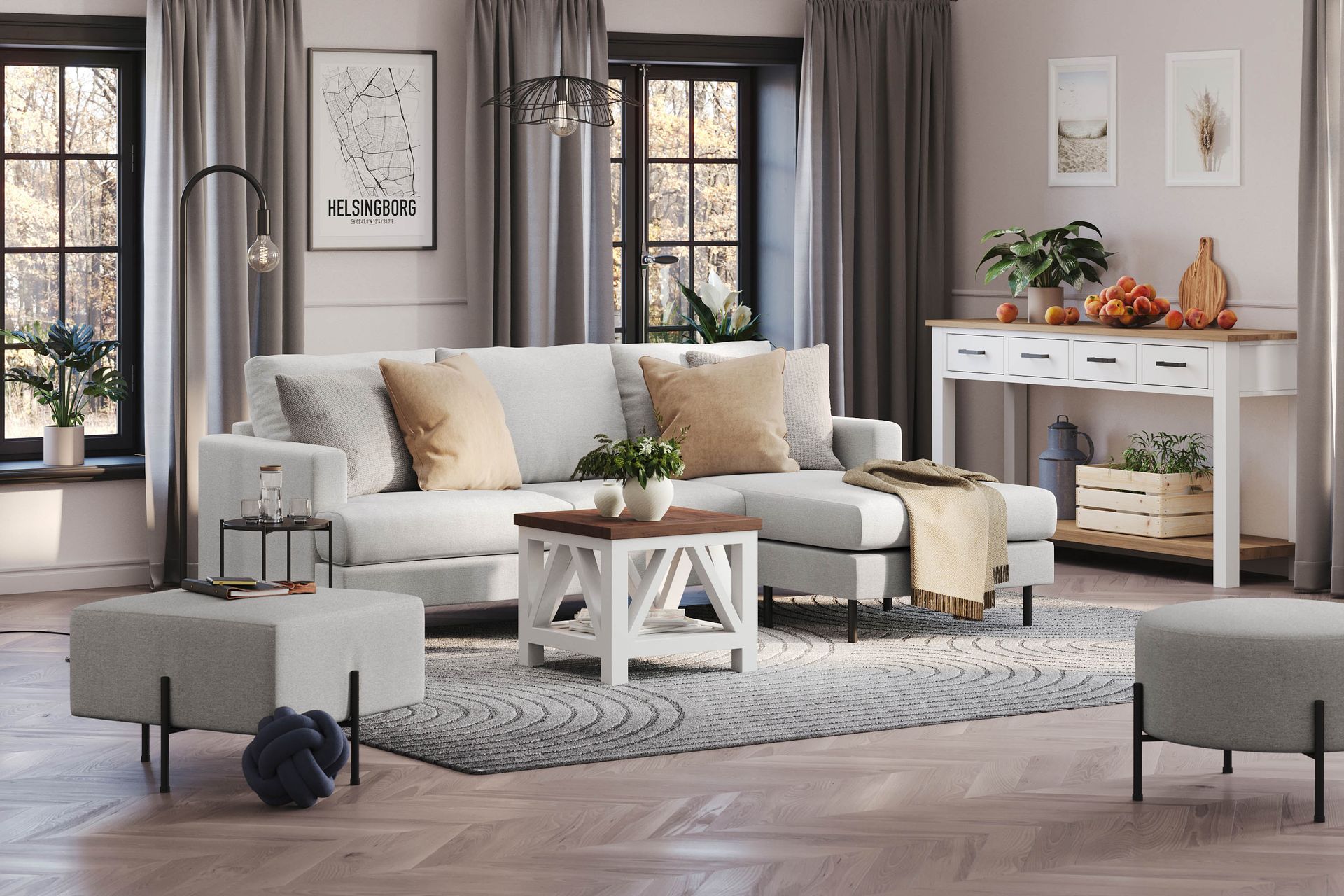 Menard Compact 3-seters Høyrevendt L-formet Divansofa i Stoff - Lys grå - Møbler - Sofaer - Sofa med sjeselong