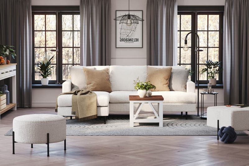 Menard Compact 3-seters Venstrevendt L-formet Divansofa i Bouclé - Hvit - Møbler - Sofaer - Sofa med sjeselong