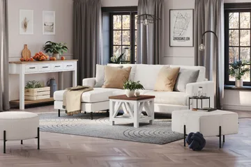 Menard Compact 3-seters Venstrevendt L-formet Divansofa i Bouclé - Hvit - Møbler - Sofaer - Sofa med sjeselong