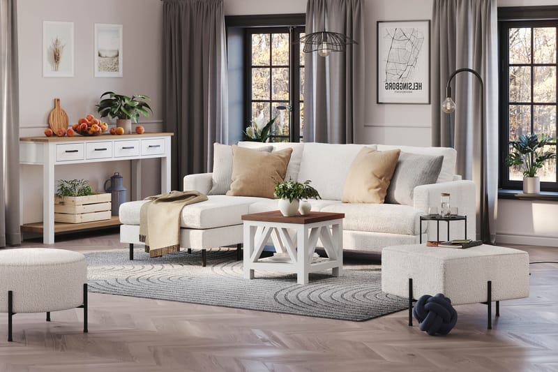 Menard Compact 3-seters Venstrevendt L-formet Divansofa i Bouclé - Hvit - Møbler - Sofaer - Sofa med sjeselong