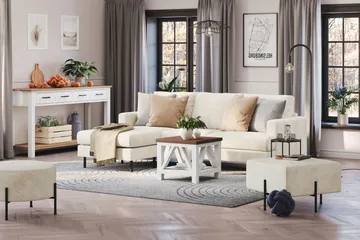 Menard Compact 3-seters Venstrevendt L-formet Divansofa i Fløyel - Kremhvit - Møbler - Sofaer - Sofa med sjeselong