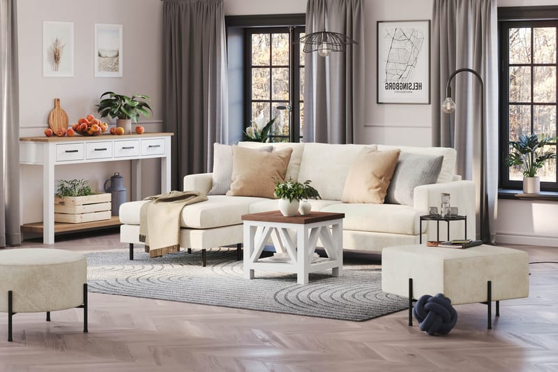 Menard Compact 3-seters Venstrevendt L-formet Divansofa i Fløyel - Kremhvit - Møbler - Sofaer - Sofa med sjeselong