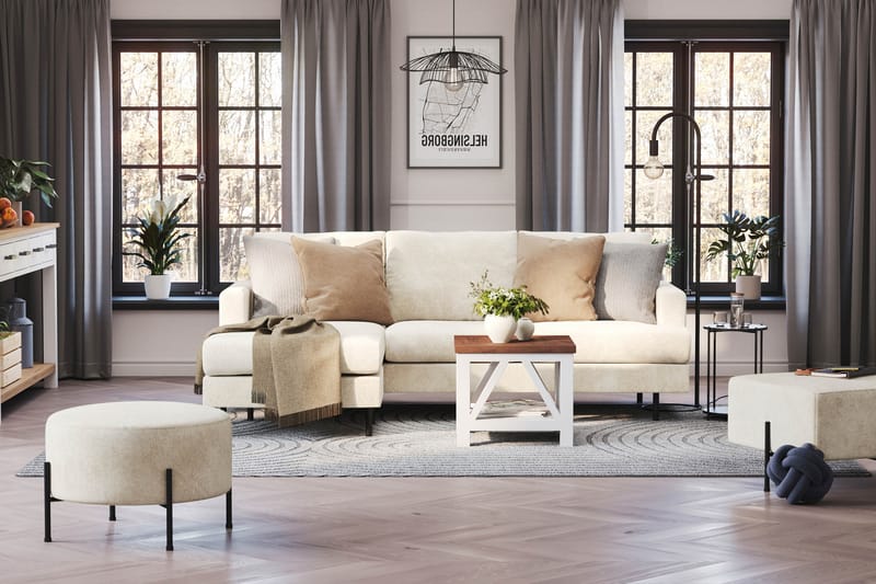 Menard Compact 3-seters Venstrevendt L-formet Divansofa i Fløyel - Kremhvit - Møbler - Sofaer - Sofa med sjeselong