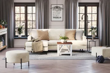Menard Compact 3-seters Venstrevendt L-formet Divansofa i Fløyel - Kremhvit - Møbler - Sofaer - Sofa med sjeselong